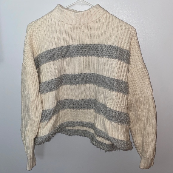 Lou & Grey Sweaters - NWOT Lou and Grey White/Cream and Grey Striped Sweater mixed textures size large